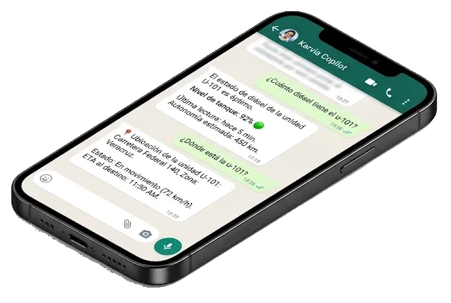 Karvia operational WhatsApp: diesel level and unit location in one thread